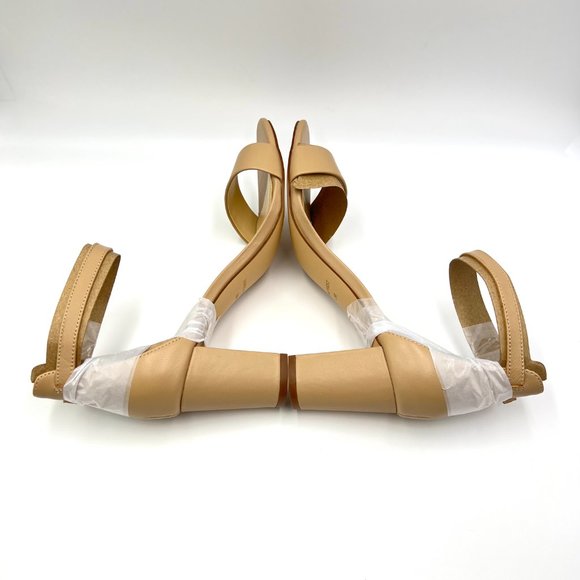 Nine West Womens Pruce Natural Nude Beige Tan Leather Block Heels Sandals Shoes - Picture 9 of 14